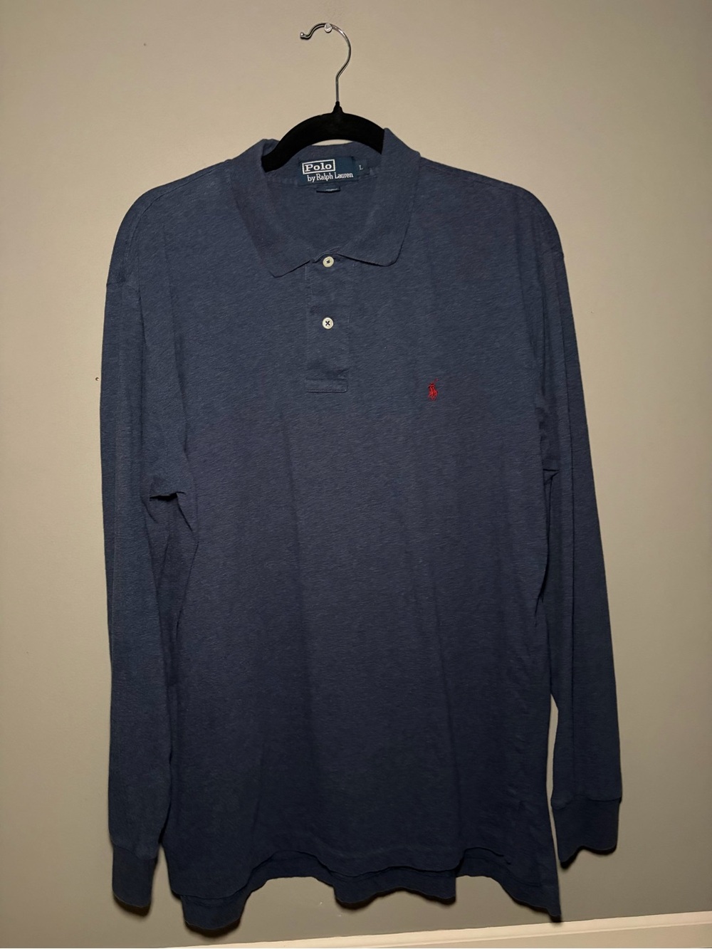 Polo Ralph Lauren Navy Blue Long Sleeve Polo Shirt Large 100% Cotton Preppy